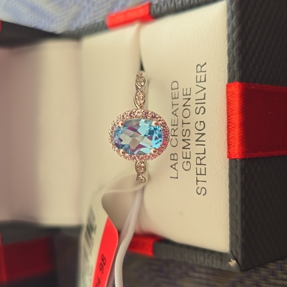 BEAUTIFUL BLUE TOPAZ/WHITE SAPPHIRE LAB CREATED GEMSTONE STERLING SILVER RING 7 - Picture 12 of 15
